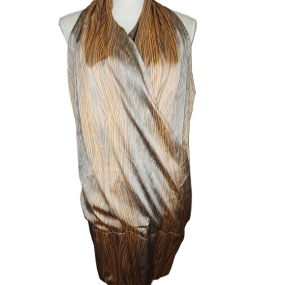 Derek Lam Design Nation Bubble Dress Sleeveless Party XL Peach Gray Faux Wrap - Picture 1 of 8